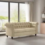 2 seater Chesterfield Style Button back Sofa, Couch Linen Fabric Settee for Living Room Bedroom - Image 2