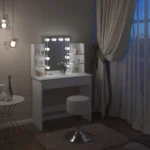 Dresser Dressing Table with LED Mirror 2 Drawers 4 Storage Shelves Girls Women Makeup Table - Image 5