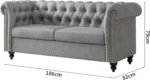 2 seater Chesterfield Style Button back Sofa, Couch Linen Fabric Settee for Living Room Bedroom - Image 6