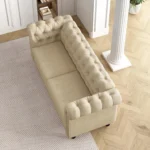 2 seater Chesterfield Style Button back Sofa, Couch Linen Fabric Settee for Living Room Bedroom - Image 3