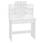 Dresser Dressing Table with LED Mirror 2 Drawers 4 Storage Shelves Girls Women Makeup Table - Image 2