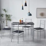 mcc direct Dining Table and Chairs Set Metal Wood Effect Table Dining Set 4 Chairs Silvia - Image 2