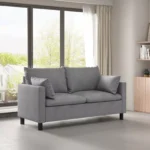 2 Seater Sofa, Linen Fabric Loveseat Sofa Couch Settee with Armrests Wood Legs for Living Room, Bedroom
