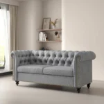 2 seater Chesterfield Style Button back Sofa, Couch Linen Fabric Settee for Living Room Bedroom