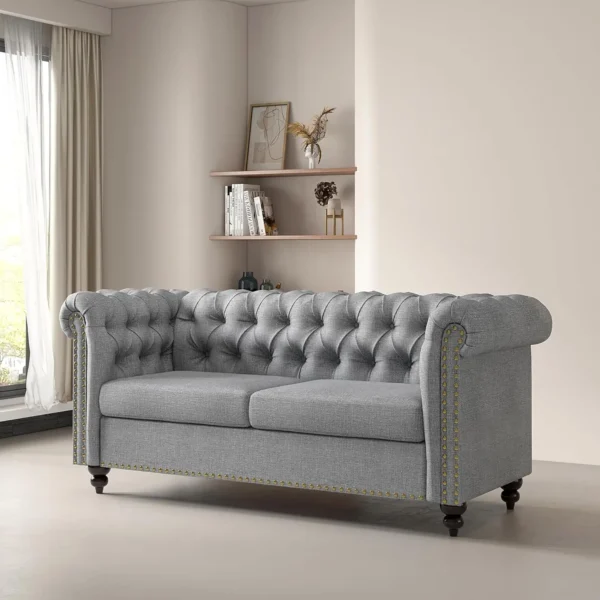 2 seater Chesterfield Style Button back Sofa, Couch Linen Fabric Settee for Living Room Bedroom
