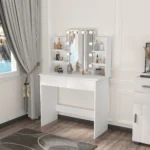 Dresser Dressing Table with LED Mirror 2 Drawers 4 Storage Shelves Girls Women Makeup Table