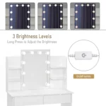 Dresser Dressing Table with LED Mirror 2 Drawers 4 Storage Shelves Girls Women Makeup Table - Image 3