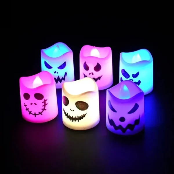 6pcs Halloween Led Ghost Pumpkin Candle Light Glowing Lamp Halloween Party Home Bar Decoration