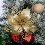 5pcs/lot Glitter Artificial Flowers Christmas Tree Ornaments Simulation Flower Decor for Home - Image 2