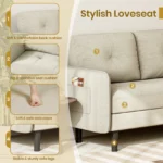 2 Seater Sofa, Fabric Comfy Sofa Couch Loveseat with Pocket Storage, Small Sofas for Living Room, Bedroom - Image 5