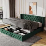 Upholstered Bed 135x190 with Hydraulic Lever Functional Bed from Storage Velvet (Green) - Image 2