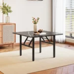 Premium Black Marble Texture Square Folding Coffee Table, Kitchen Dining Table with Metal Frame - Image 6