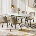 Extendable Dining Table, 120-160 Marble Effect Oval Kitchen Table for Dining Room,Kitchen - Image 4