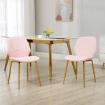 Modern Dining Chairs Set of 2 with Padded Seat and Steel Legs, Pink
