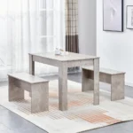3Pcs Dining Table Set for Small Space, Modern Wooden Dining Table Set