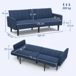 Upholstered Sofa bed 3 Seater Home Theater with Storage Dark Blue - Image 3