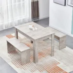 3Pcs Dining Table Set for Small Space, Modern Wooden Dining Table Set - Image 3