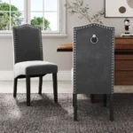 Set of 2 Grey Velvet High Back Dinning Chairs for Dining Room Bedroom Kitchen,Rubber wood Legs Home Dining Chairs - Image 3