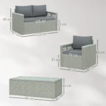 Outsunny 4 Piece Rattan Garden Furniture Set, 4 Seater Wicker Sofa Set with 2 Armchairs - Image 4
