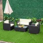 Outsunny 4 Pieces Outdoor PE Rattan Sofa Set with Cushions, Patio Wicker Conversation sofa set - Image 3