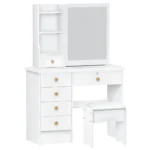 Makeup Desk with 6 Drawers, Open Shelves, Vanity Desk with Sliding Mirror, Bedroom Dressing Table - Image 4