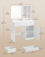 Dressing Table with Mirror and Lights, Power Outlets, Vanity Desk with Drawers - Image 2