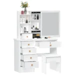 Makeup Desk with 6 Drawers, Open Shelves, Vanity Desk with Sliding Mirror, Bedroom Dressing Table