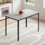 Dining Table, Modern Rectangular Kitchen Table with Marble Effect Top and Metal Legs - Image 5