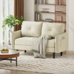 2 Seater Sofa, Fabric Comfy Sofa Couch Loveseat with Pocket Storage, Small Sofas for Living Room, Bedroom - Image 3