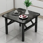 Premium Black Marble Texture Square Folding Coffee Table, Kitchen Dining Table with Metal Frame - Image 2