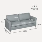 Modern 3 Seater Sofa for Living Room, Fabric Couch Settee, Grey - Image 3