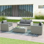 Outsunny 4 Piece Rattan Garden Furniture Set, 4 Seater Wicker Sofa Set with 2 Armchairs - Image 6