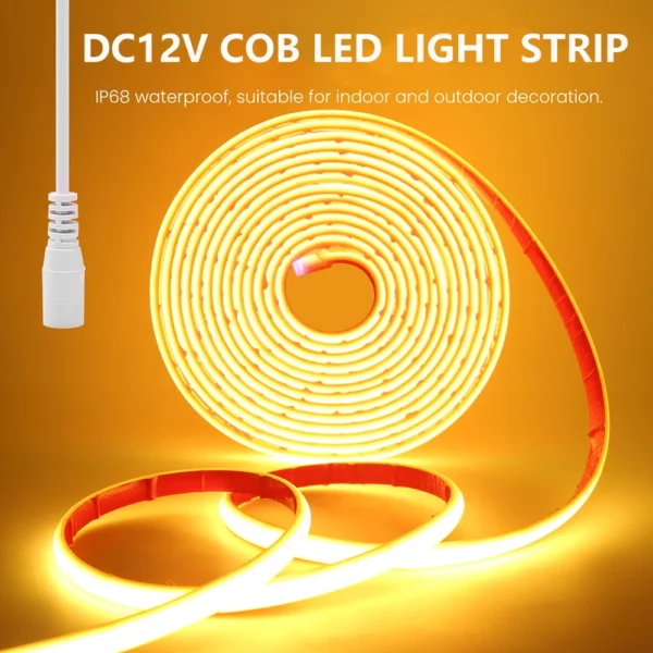 12V IP68 Waterproof COB LED Neon Strip Light DC Plug Flexible Tape Lamp 320LED/M White Natural Warm
