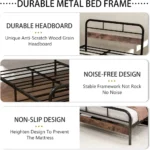 Bed Frame, 4ft6 with Wooden Headboard, Metal Platform/No Box Spring Needed/Reinforced Steel Slat Mattress Base - Image 4
