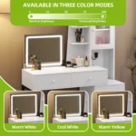 Dressing Table - Makeup Vanity with Side Cabinet, LED Light & Power Outlet - Image 4