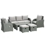 Outsunny Rattan Garden Sofa Set With 3 Seater Sofa, 2 Reclining Single Sofa, Coffee Table, Footstool