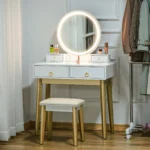 Dressing Table Set With LED Mirror, Stool & 4 Drawers Makeup Desk White