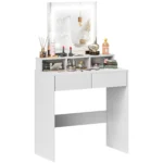 Dressing Table with Mirror, LED Lights, Drawers, for Bedroom, White Dressing Table - Image 2