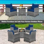 3 Piece Patio Rattan Sofa Set Backyard Outdoor Wicker Conversation Set - Image 5