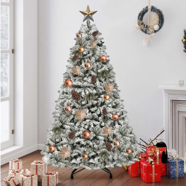 6ft Pre-Lit Snow Flocked Christmas Tree - 800 Tips & 250 Lights with 8 Modes