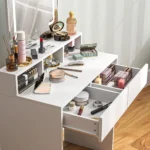 Dressing Table with Mirror, LED Lights, Drawers, for Bedroom, White Dressing Table - Image 5
