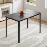Dining Table, Modern Rectangular Kitchen Table with Marble Effect Top and Metal Legs - Image 6