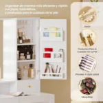 Dressing Table with Mirror and Stool, Vanity Table with LED Lights, Jewelry Hook & Ring Organiser - Image 5