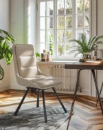 Set Of 2 360° Rotatable Upholstered Dining Room Chairs Leisure Kitchen Accent Chair - Image 4