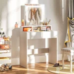 Dressing Table with Mirror, LED Lights, Drawers, for Bedroom, White Dressing Table