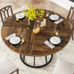 Round Dining Table for 4 People, Circle Dining Room Table with Metal Base - Image 3