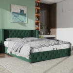 Upholstered Bed 135x190 with Hydraulic Lever Functional Bed from Storage Velvet (Green)