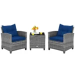3 Piece Patio Rattan Sofa Set Backyard Outdoor Wicker Conversation Set