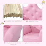 Kids Armchair Sofa Set with Footstool PU Leather for girls Pink Cozy Furniture for Children - Image 6