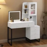 Dressing Table - Makeup Vanity with Side Cabinet, LED Light & Power Outlet - Image 3